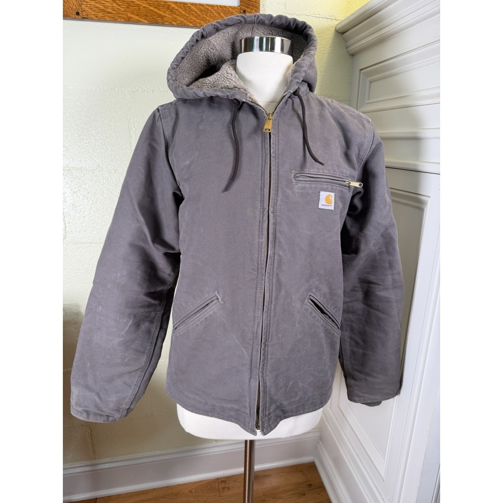 Carhartt J141-032 Womens XS Gray Sherpa Lined Hooded Work Jacket Full Zip